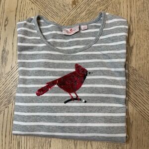 Quacker Factory Womens Large Gray White Striped Long Sleeve Sequin Cardinal Top‎